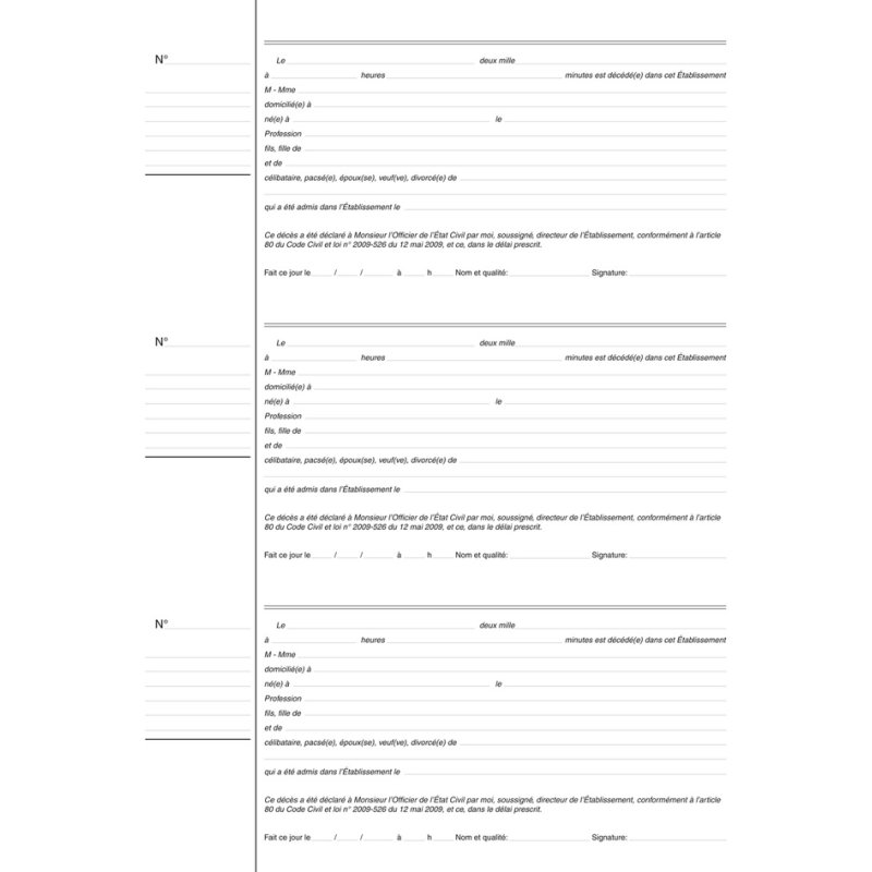 ELVE registre de décès, 320 × 250 mm, 100 pages, couverture toile